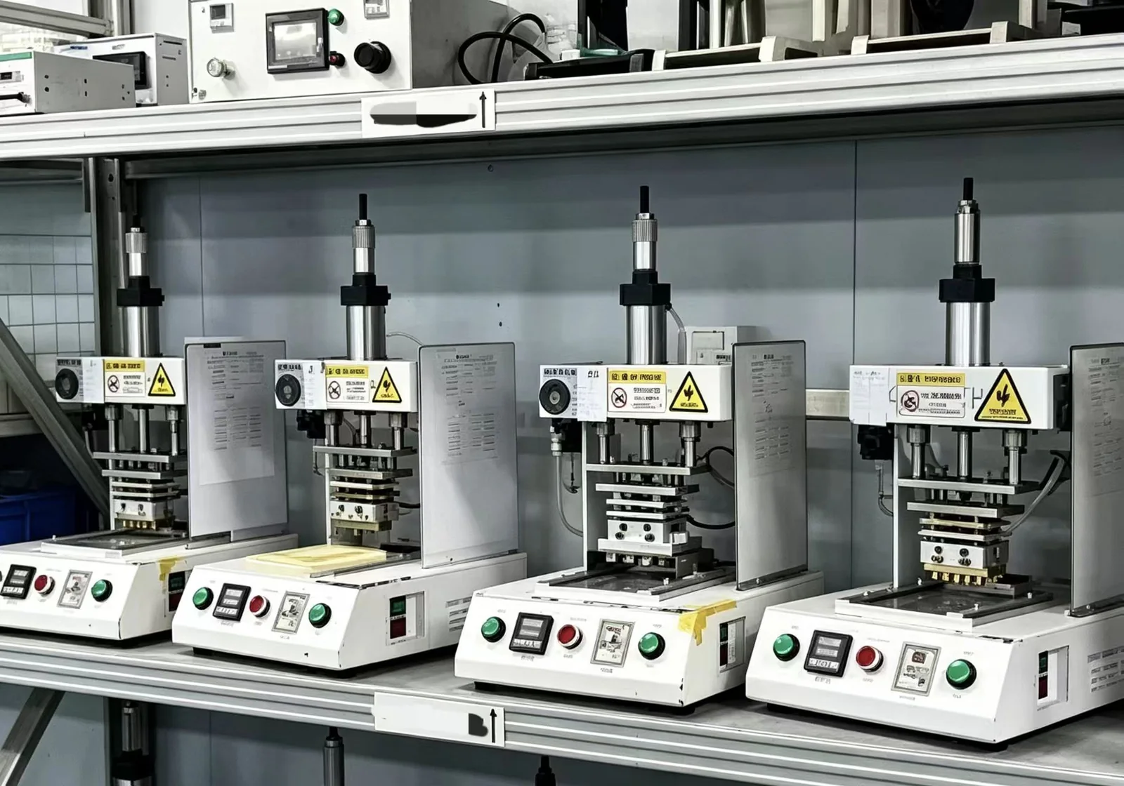 Heat-staking presses used to bond the membrane stack into the vent housing